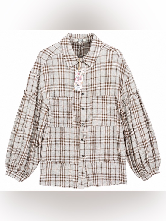 gimmicks by BKE Tops - gimmicks by BKE Beige and Brown Plaid button down Shirt